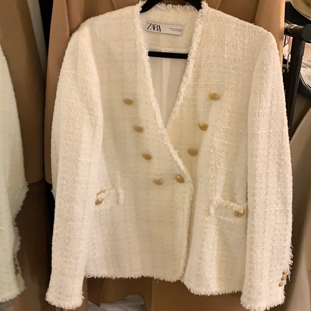 Zara white tweed jacket